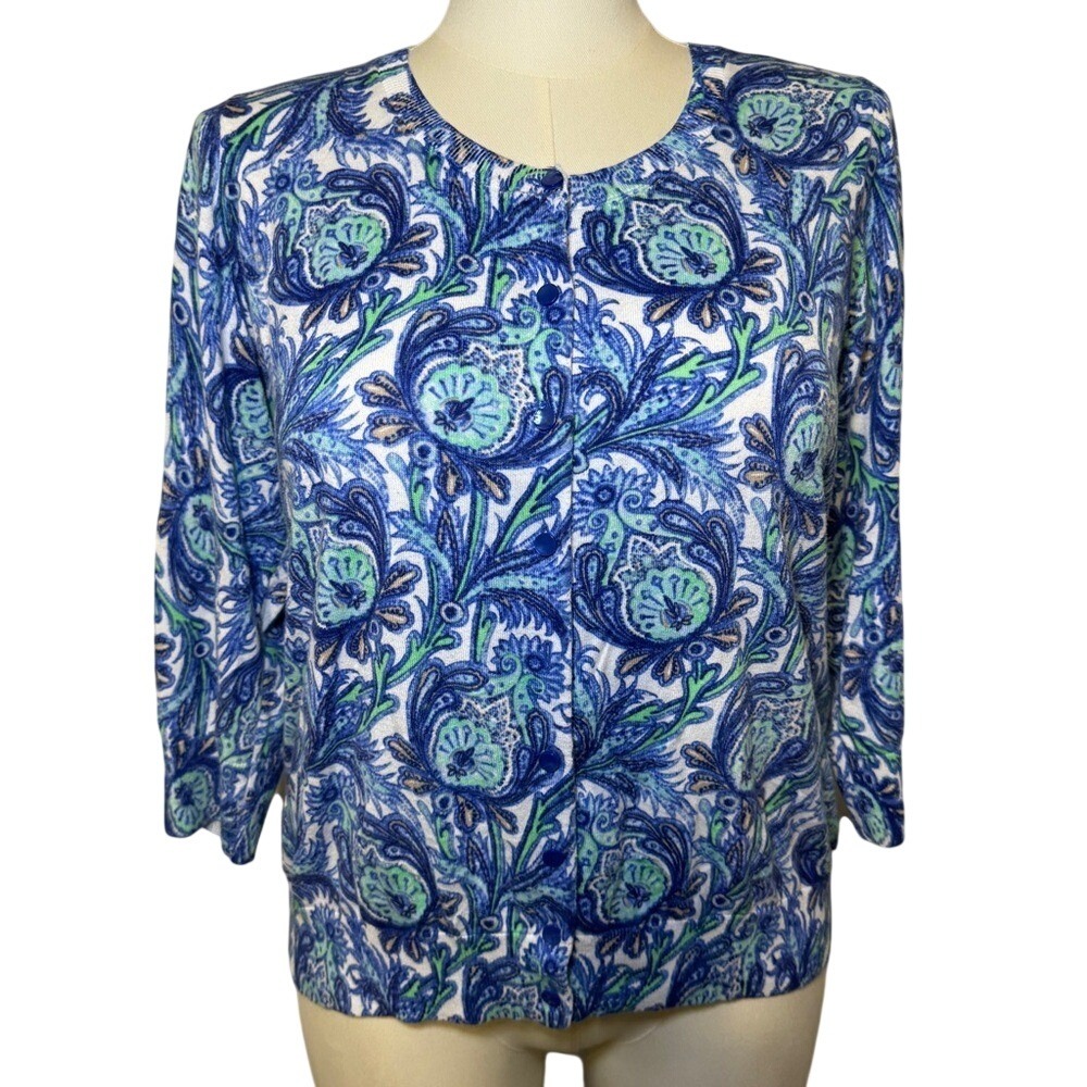 Talbots Petites‎ Blue Green Peacock Cardigan Sweater Size 2XP